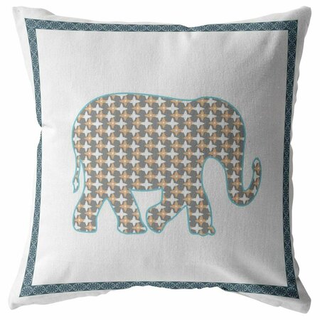 PALACEDESIGNS 26 in. Gold & White Elephant Indoor & Outdoor Zippered Throw Pillow PA3664680